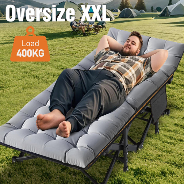 Meulbaty Oversized Folding Camp Bed with Mattress - 46cm Wide, 400KG Heavy Duty Steel Frame and Oxford Cloth, 198x81x46 cm Camping Cot, Great for Adults, Garden and Trip (XXL Black)