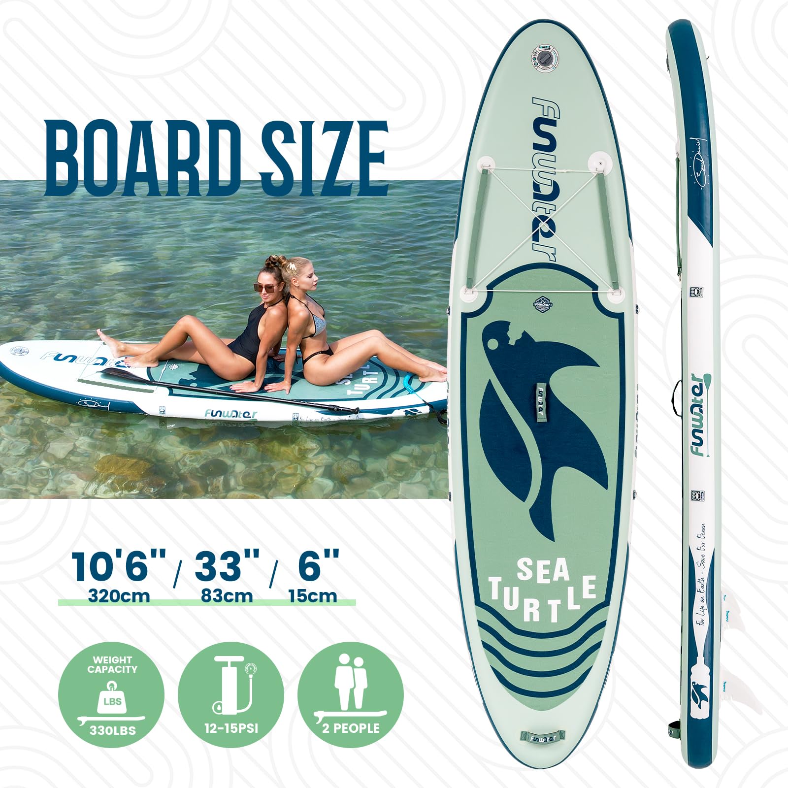 FunWater SUP Inflatable Stand Up Paddle Board 11'6"/11'/10'5" Ultra-Light with Inflatable Board,ISUP Accessories,Three Fins,Adjustable Paddle, Pump,Backpack, Leash,Waterproof Bag