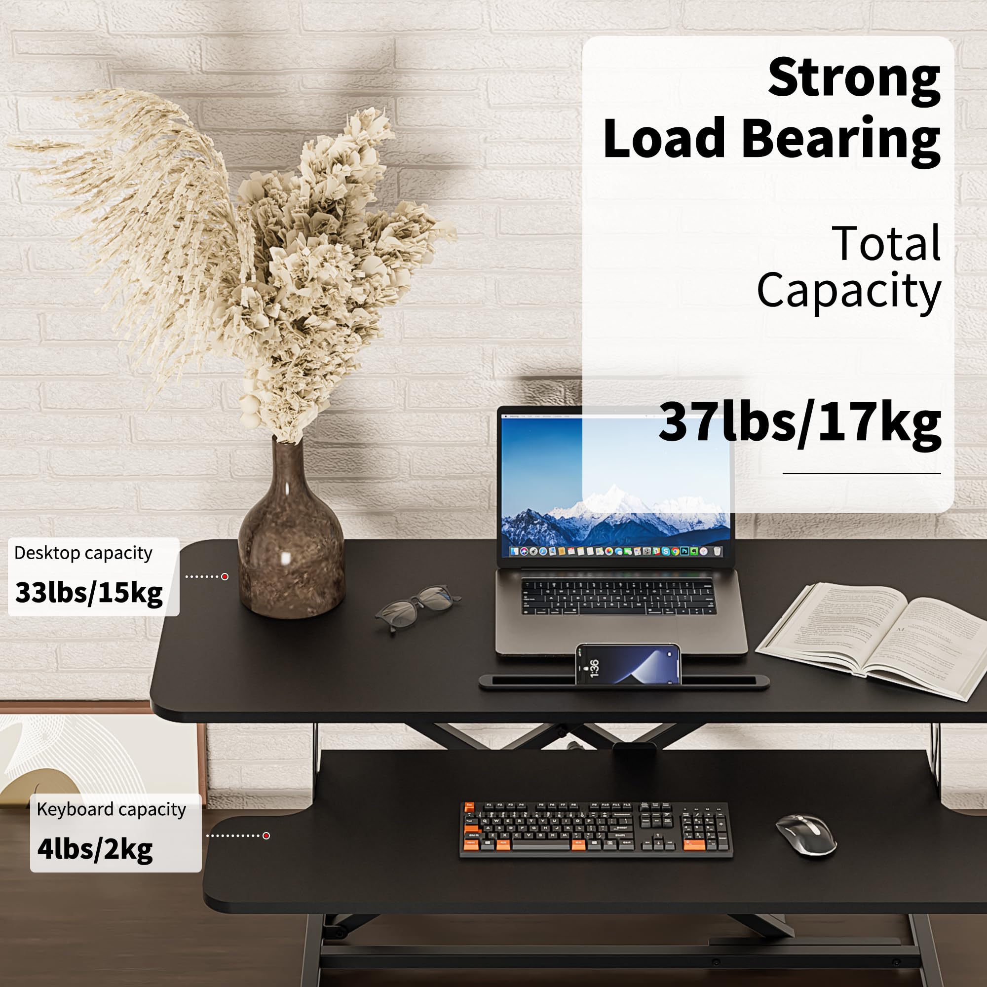 ERGOMAKER Standing Desk Converter, 36"/91cm Wide Height Adjustable Quick Sit to Stand Up Desk Riser for Dual Monitor