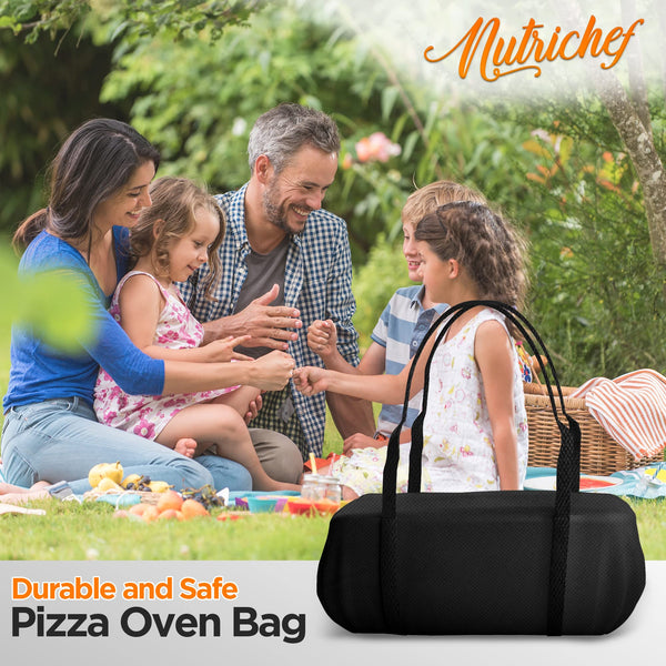 NutriChef Table Top Portable Outdoor Pizza Ovens – 12 inch Gas Pizza Oven, 360° Rotating Pizza Stone, Quick Heating Pizza Maker, Stainless Steel Pizza Grill, Ready Pizza in 60 Seconds, [Long Handle]