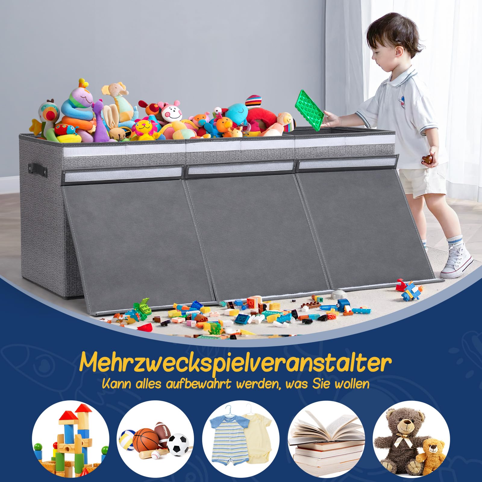 ELUCHANG Toy Storage Box, 147L Large Foldable Kids Toy Chests & Boxes for Boys Girls,Toy Storage Organiser with Flip-top Lid, Childrens Storage Box