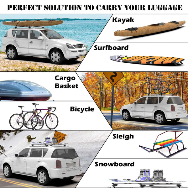 COWVIE 135cm Roof Rack Cross Bars, Adjustable Aluminum Roof Bars, Fits Most Existing Raised Side Rails with Gap - White