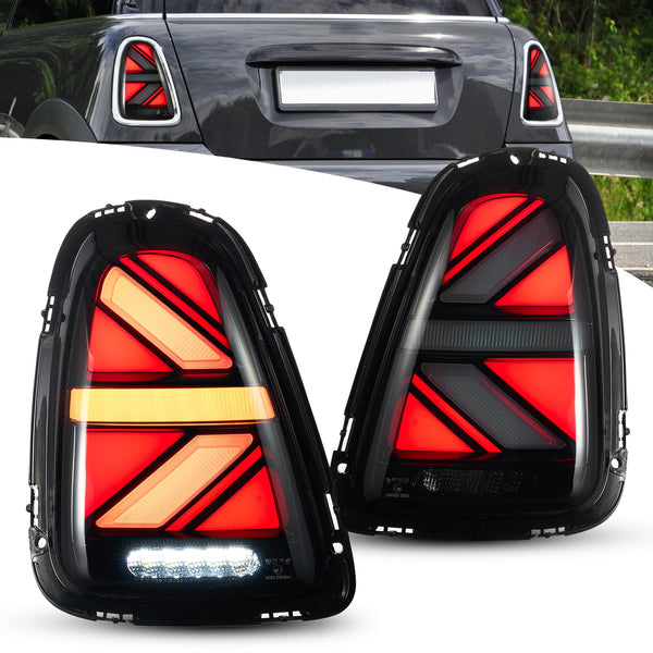 VLAND LED Rear Lights Compatible with Mini Cooper R56 R57 R58 R59 2007-2013, w/Startup Dynamic Display & Sequential Turn Indicator, 1 Set (Red)