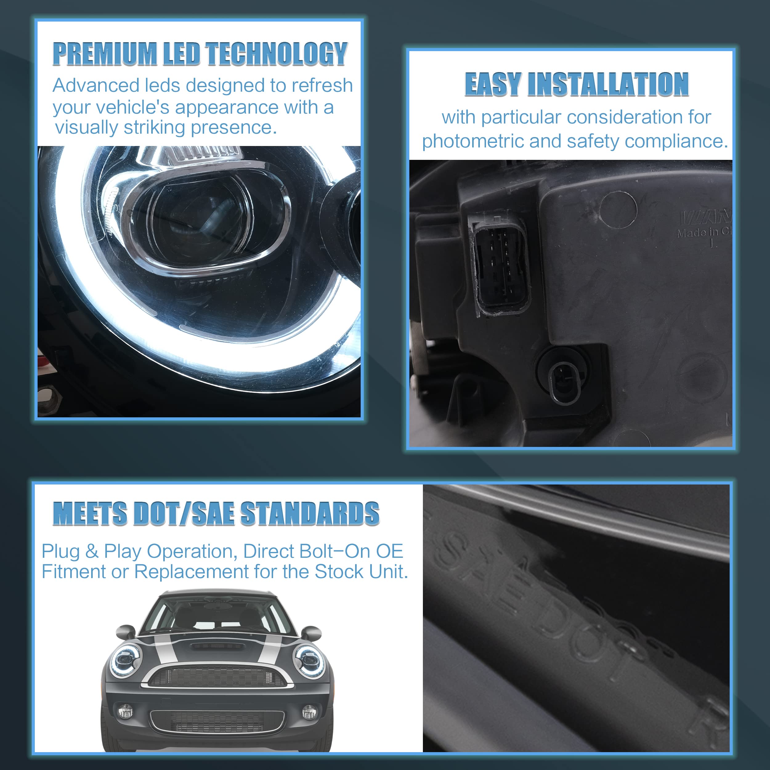 VLAND LED Tail Light Compatible with BMW Mini Cooper F55 F56 F57 2014-2021, Rear Lights with Sequential Turn Signal, Electroplated housing, Red