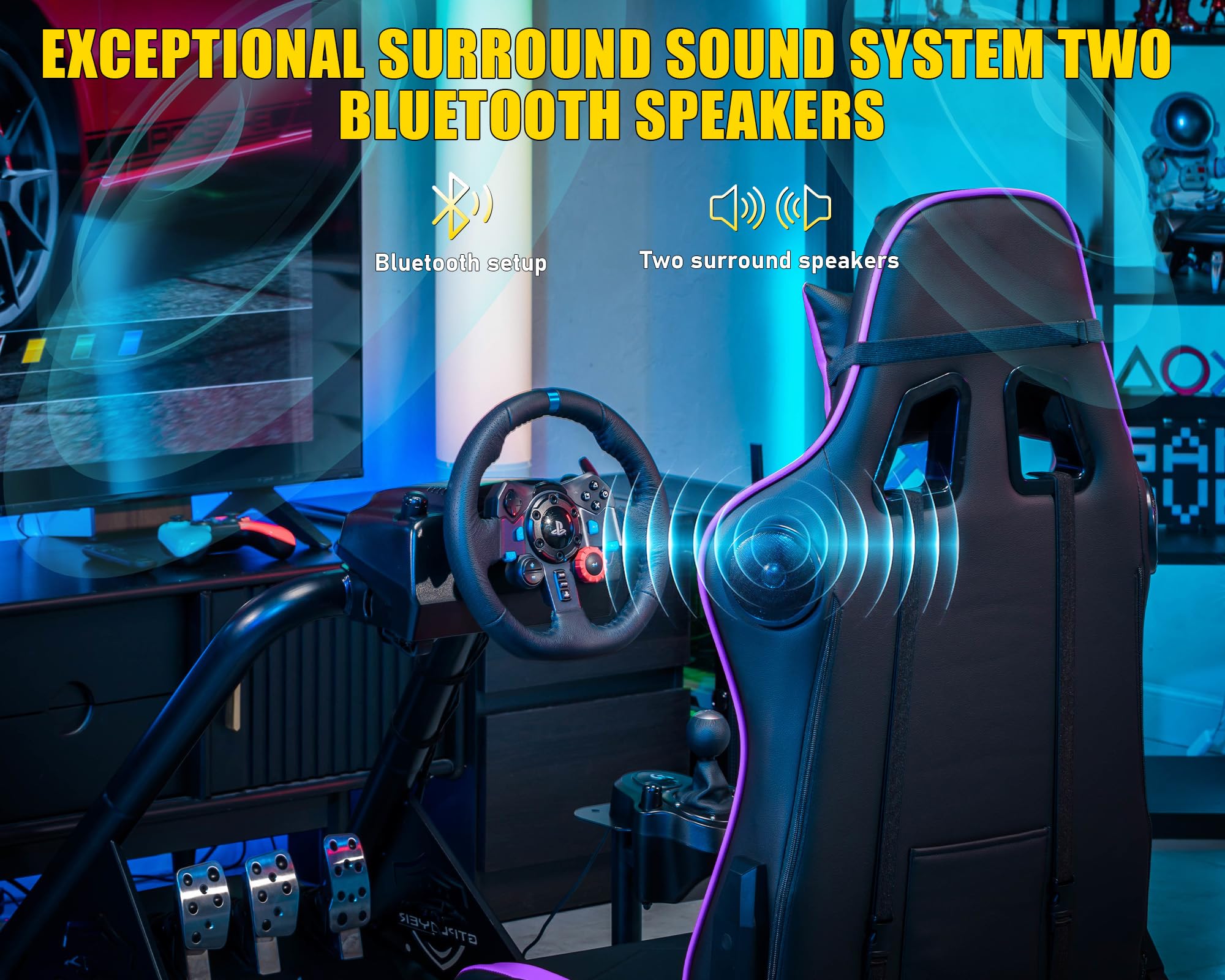 GTPLAYER Racing Simulator Cockpit with Seat, Sim Racing Cockpit Multi-function Adjustable Gaming Wheel Stand for G25 G27 G29 G920 G923 T300 PS5 PS4 Xbox, Without Wheel, Shifter & Pedals