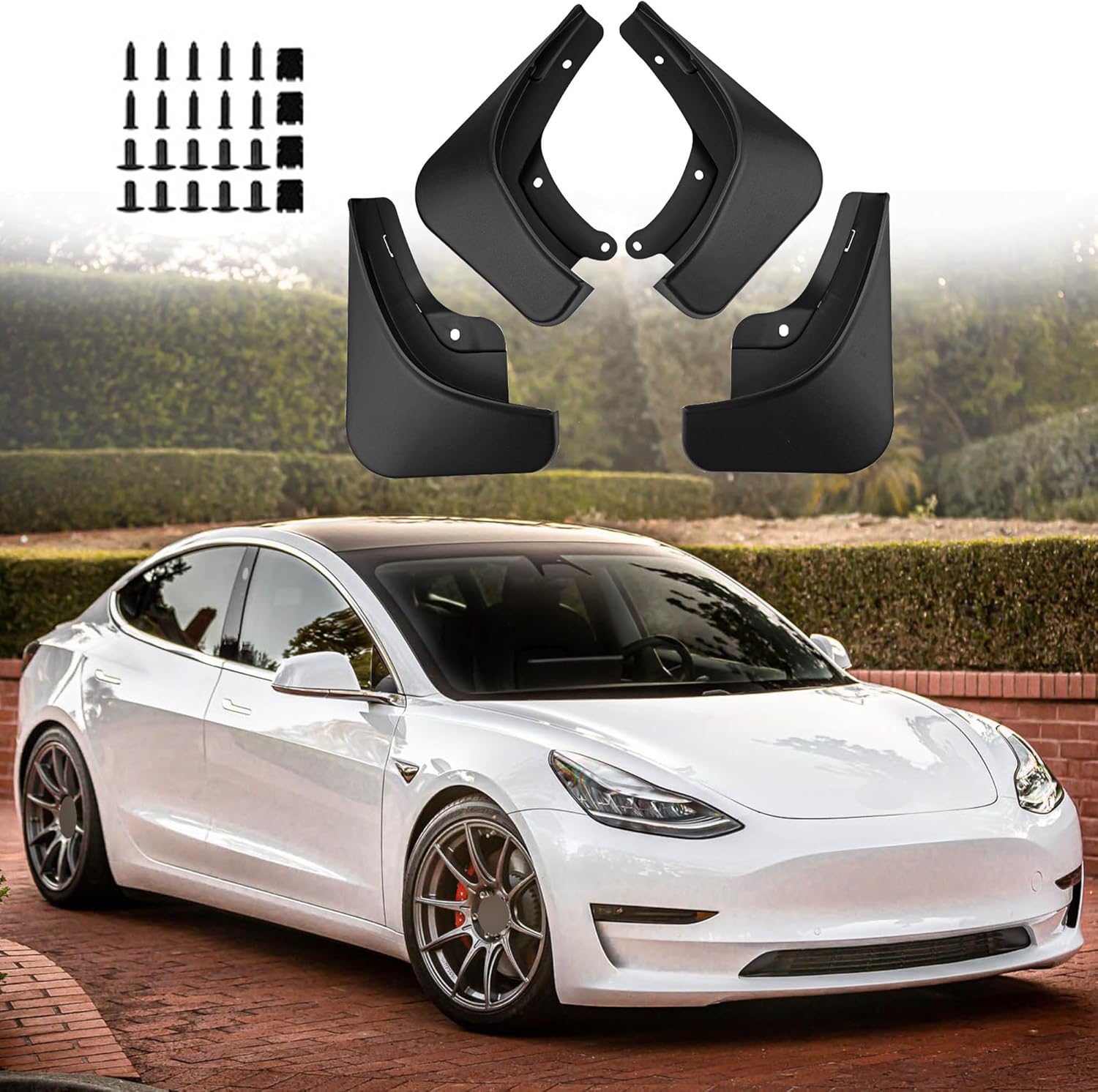 ERMWALR for Tesla Model 3 2024 Mud Flaps - Set of 4 No Drilling Required Car Fenders Flexible PP Mud Flap Splash Guard (Mdl 3 24)