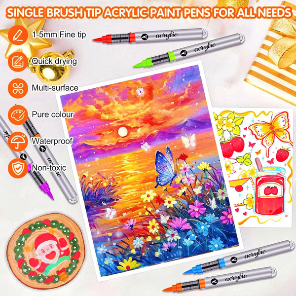 120 Colours Paint Markers and Paint Pens, Direct Liquid Acrylic Paint Markers for Rock Painting ,Ceramic, Wood, Fabric, Glass.Brush Tips Acrylic Paint