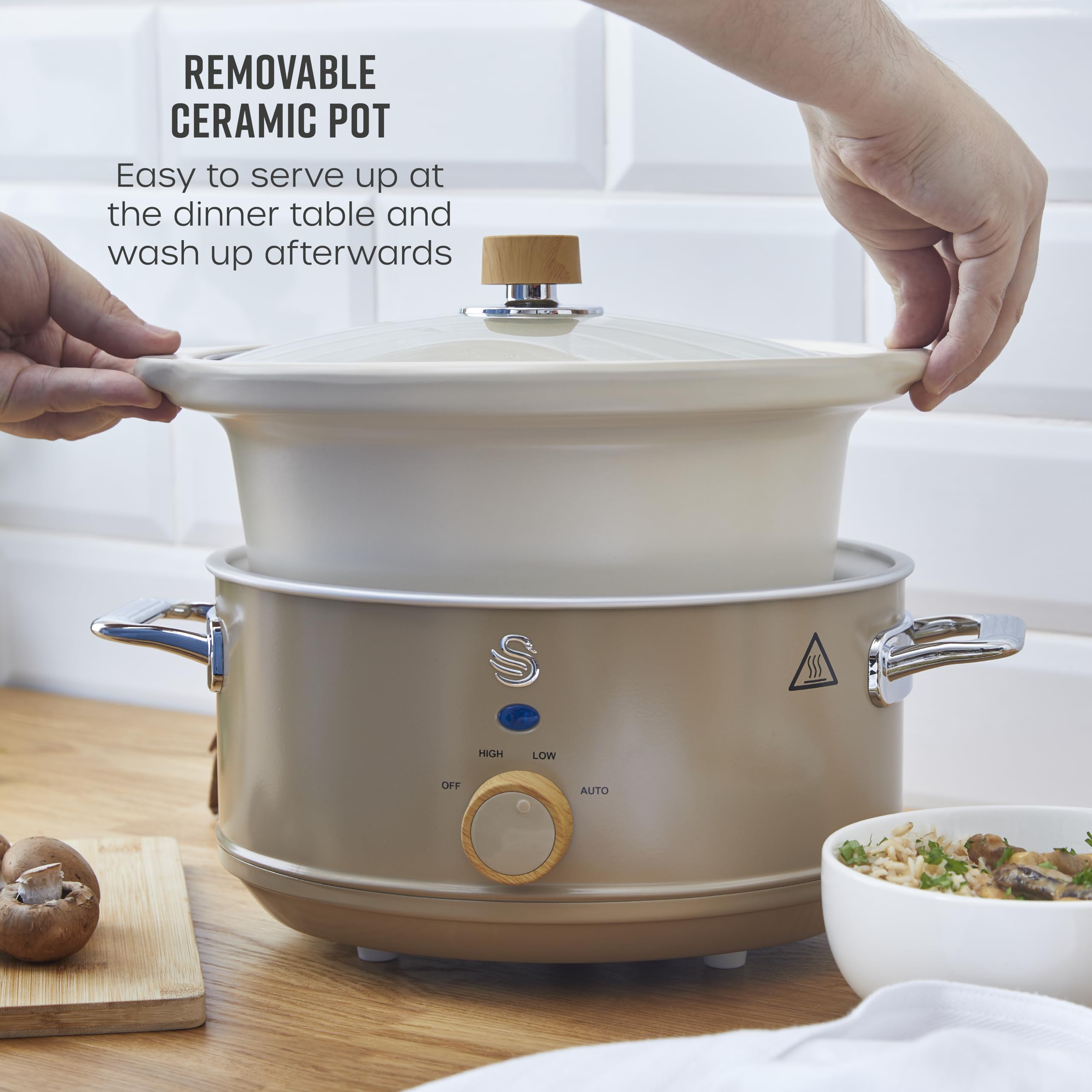 Swan SF17021GRYN Nordic Slow Cooker with 3 Temperature Settings, Keep Warm Function, 3.5L, 200W, Matte Grey