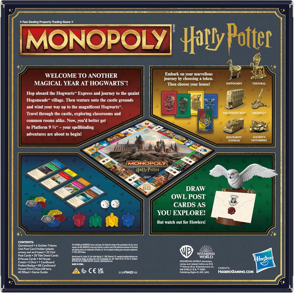 Monopoly Harry Potter Edition Board Game for Kids 8+, Strategy Family Game with Hogwarts Locations, Golden Tokens, House Cards & Owl Post, 2–6 Players, For Kids & Familes