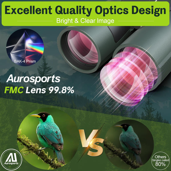 15x56 Binoculars for Adults High Powered - Aurosports HD Large View Binocular with Clear Low Light Vision - Lightweight Easy Focus Binos Bird Watching Hunting Hiking Cruise Travel - Black