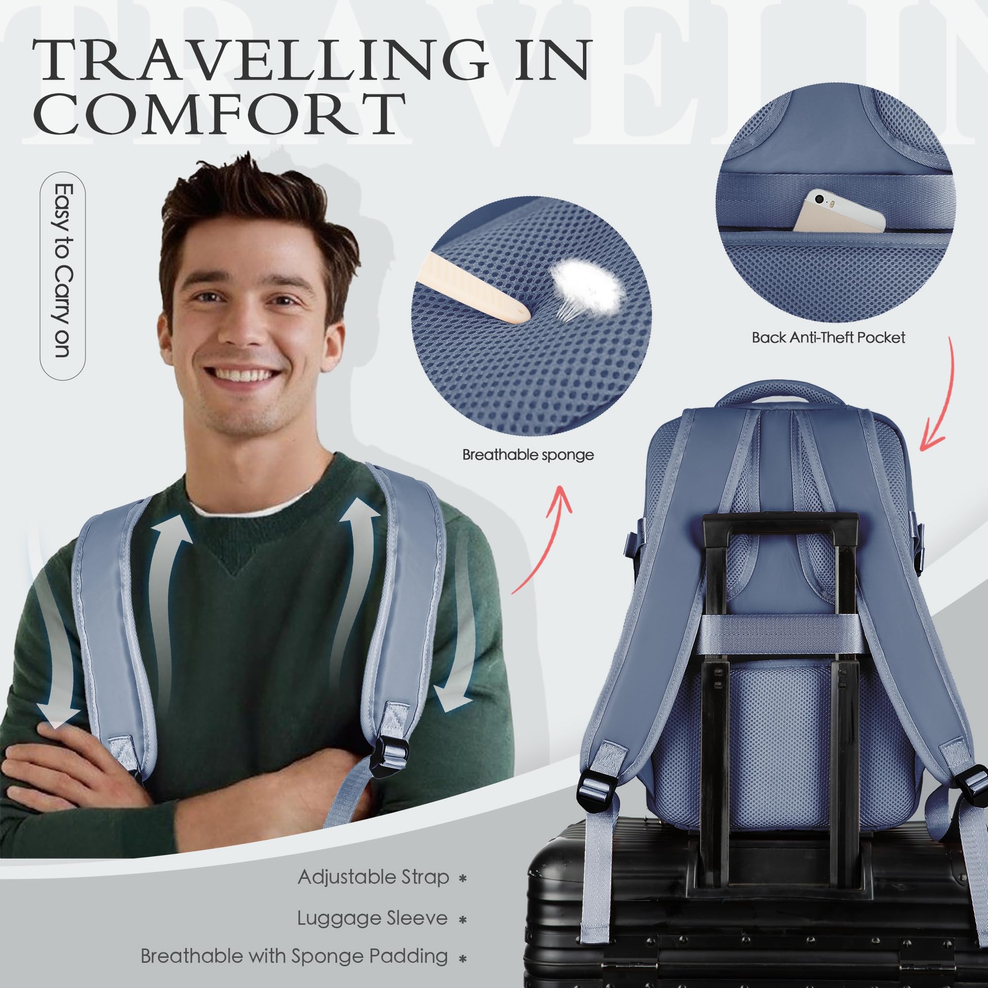 for Ryanair Cabin Bags 40x20x25 Underseat Cabin Bag Carry Ons Hand Luggage Bag Travel Backpack Cabin Size for Ryanair Backpack with Charging Hole