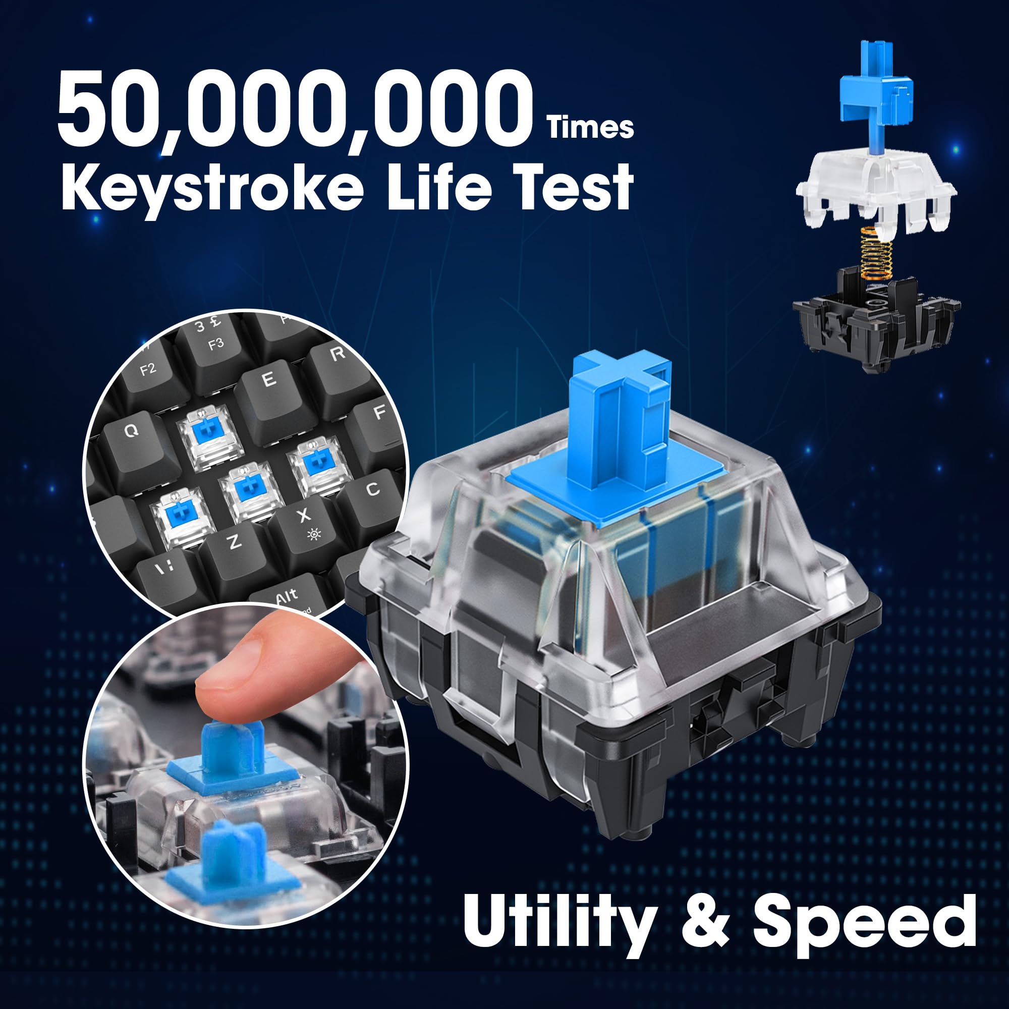 KOORUI 60% Mechanical Gaming Keyboard, Mixed Colors LED Backlit Ultra-Compact 69 Keys, Mini Wired Keyboard with Blue Switch for Windows Laptop PC/Mac OS/Xbox-BLACK(Blue Switch)