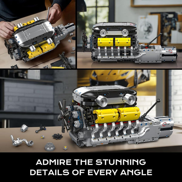 Mould King 10202 V12 Engine Building Blocks Sets, Build a Engine Model Kit That Runs, MOC Engineering Model Building Kit, 1194 PCS STEM Engineering Toys for Kids/Adults