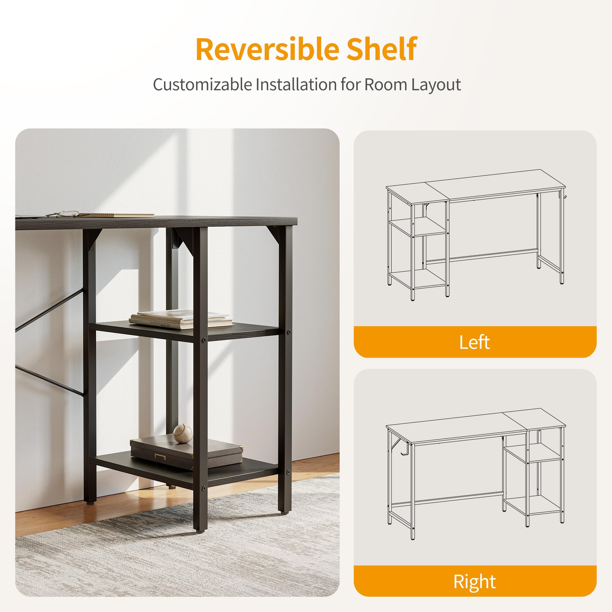 CubiCubi Computer Desk with Monitor Stand and Storage Shelves, 120cm Home Office Desk Study Writing Table, White