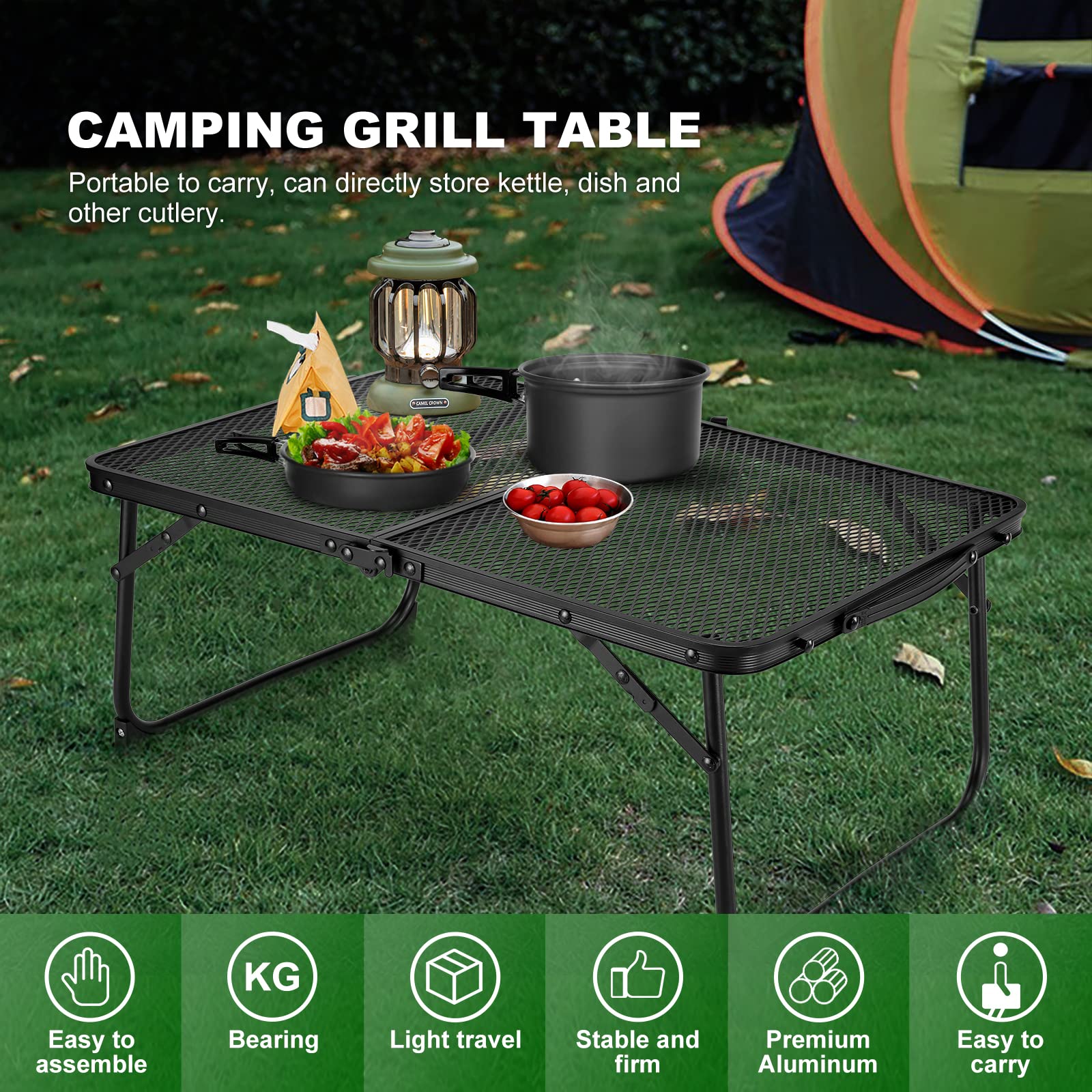 Odoland Portable Camping Table Ultralight Aluminum Folding Picnic Table Small Camp Table for Beach Hiking Backpacking Outdoor Indoor Picnic RV BBQ Black