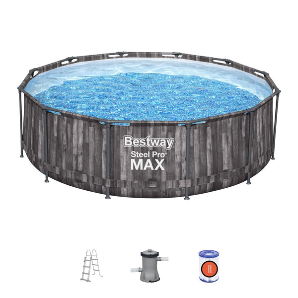 Bestway, Steel Pro Pool Max Swimming Pool, Above Ground Swimming Pool, Metal Frame Pool, 12ft