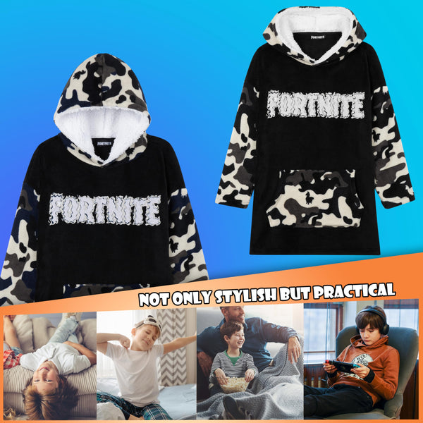 Fortnite Oversized Hoodie Blankets for Boys Fleece Extra Long Warm Wearable Hooded Poncho for Kids and Teens 14+, Gamers Gifts