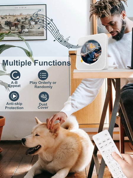 CD Player Portable with Speakers - Homlab Blutooth Desktop CD Players for Home with Dust Cover, FM Radio, Anti-skip Protection, Music Player Home Audio Boombox with LCD Display, Remote, Aux Input