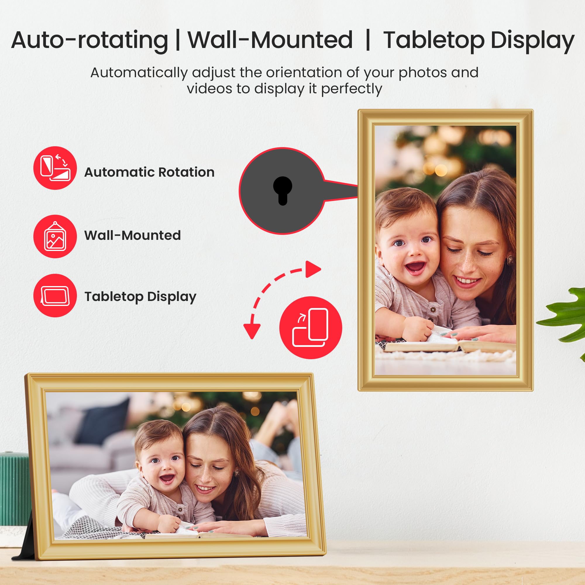 Frameo WiFi Digital Photo Frame 10.1 Inch - 1280x800 HD IPS Touch Screen Picture Frame Electronic, 32GB Memory, Auto Rotate, Wall Mountable, Digital PictureFrame for Sharing Photos and Videos