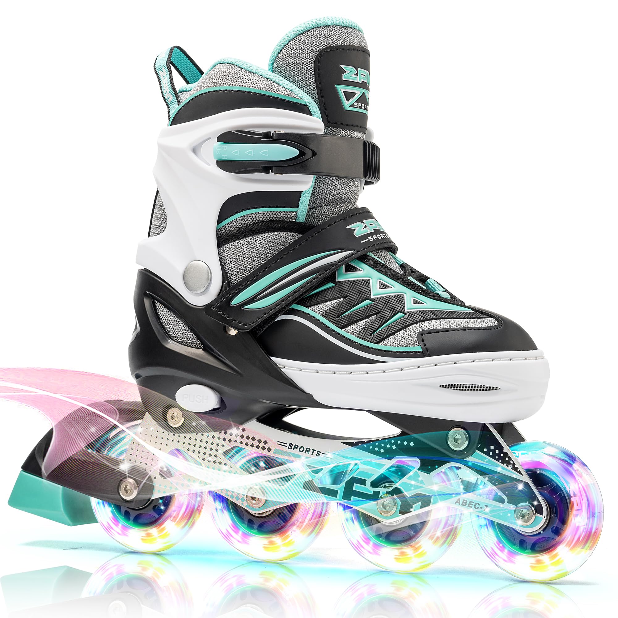 2pm Sports Adjustable Light up Inline Skates, Stylish Design Beginner Roller Skates for Boys and Girls - Mint Small