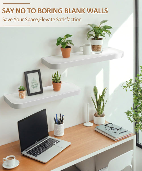 Gronda White Floating Shelves for Wall, Set of 2 Modern Midcentury Wall Mounted Shelf Curved Edge Design with Large Decor Storage Display Shelf for