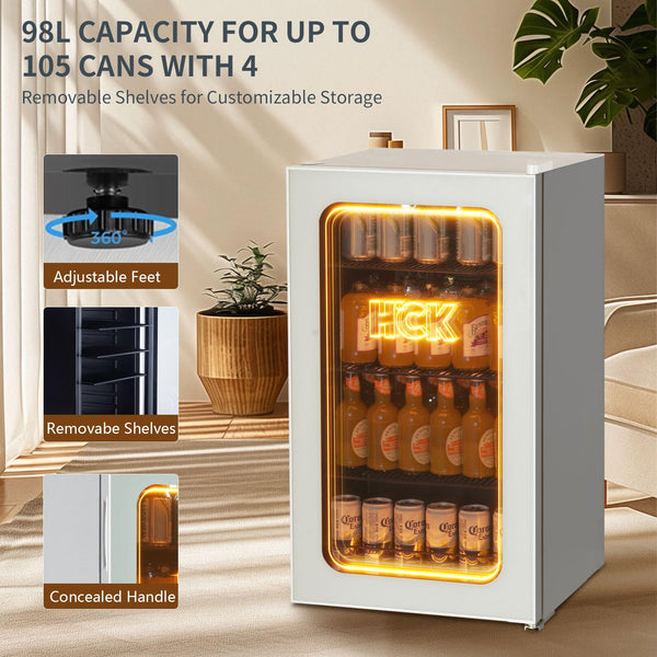 HCK 48L Mini Fridge with Glass Door, 0-15°C Cooling Zone and 2 Shelves, Compact Beverage Refrigerator Cooler for Bar and Living Room