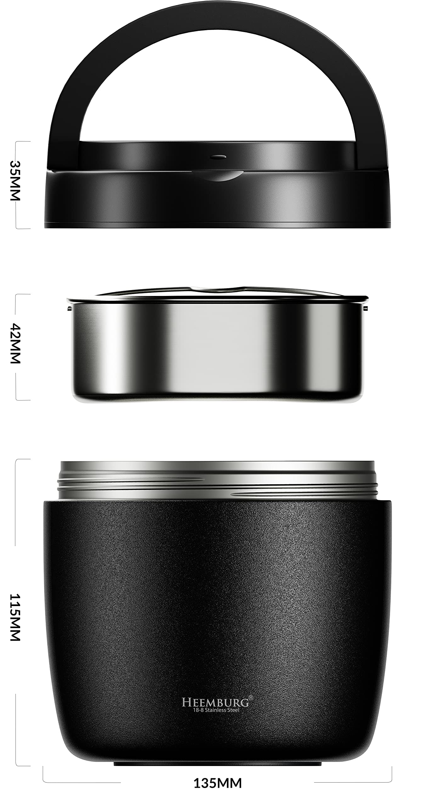 Heemburg Thermal Food Flask Jar Lunch Box Stainless Steel Insulated Double Wall Thermo Container for Meals, Soup or Fruit, for Office and Outdoors