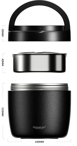 Heemburg Thermal Food Flask Jar Lunch Box Stainless Steel Insulated Double Wall Thermo Container for Meals, Soup or Fruit, for Office and Outdoors