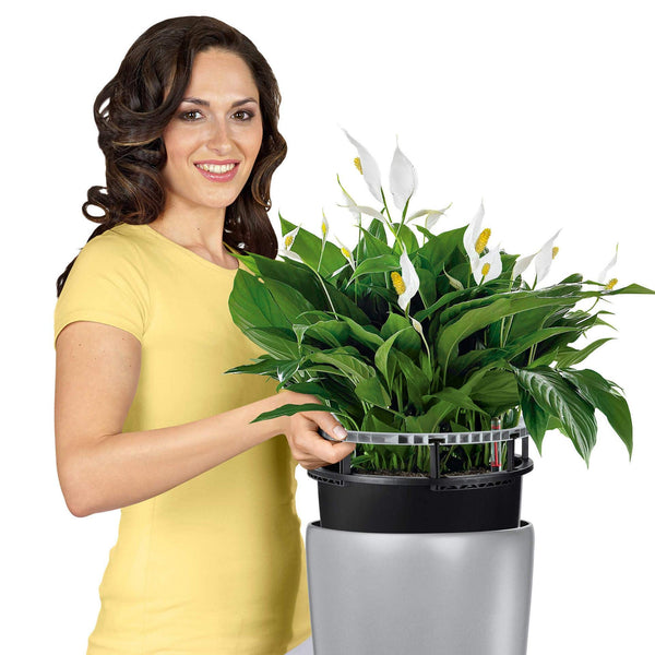 Lechuza RONDO 40 Self Watering Planter Large Plastic Indoor and Outdoor Plant Pot with Drainage Hole D40 H75 cm White High-Gloss