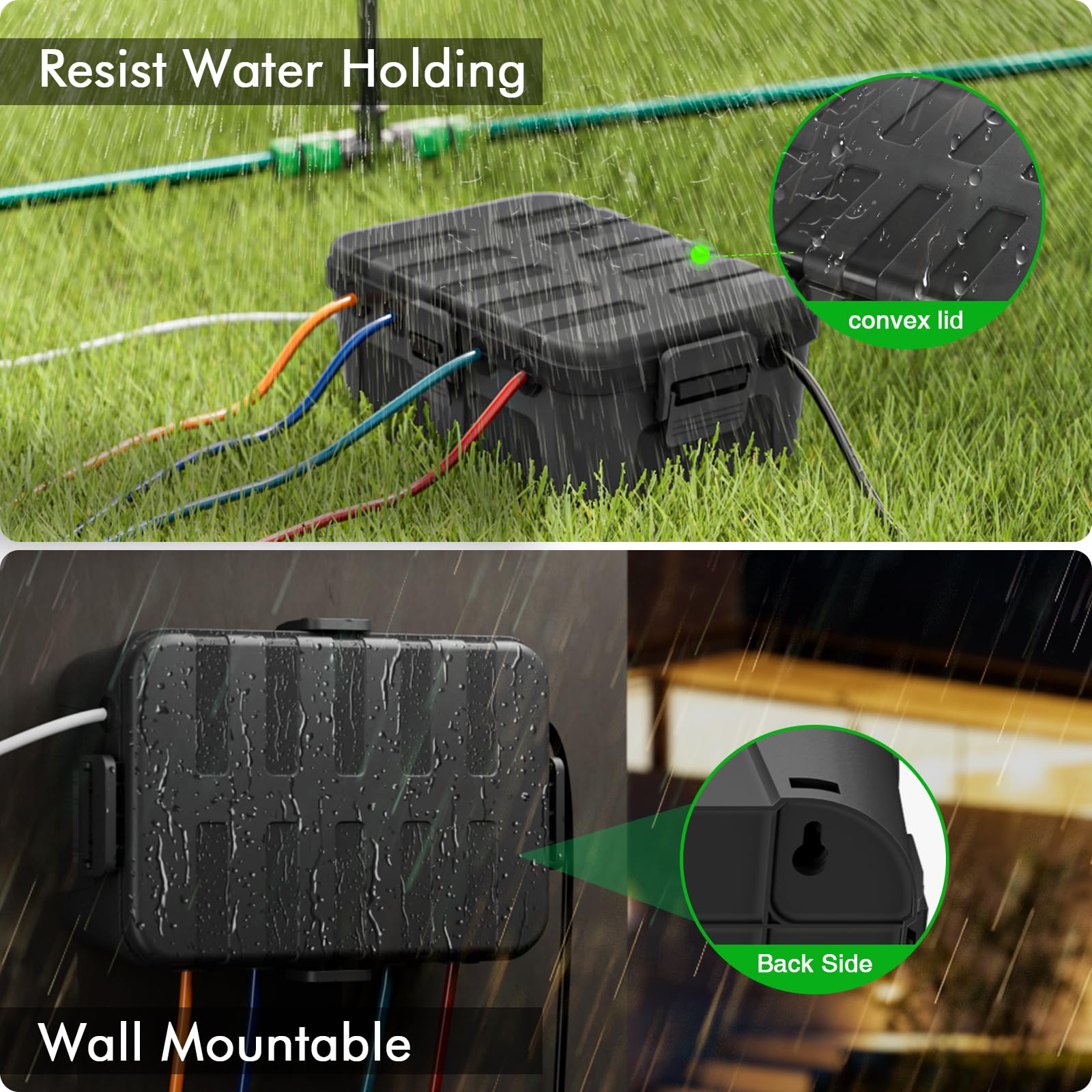 RESTMO Extra Large Waterproof Electrical Box, IP54 Weatherproof Outdoor Outlet Cover, Protect Outlet, Plug, Timer, Power Strip (Not Included), Holiday Light Decoration, 32 x 22 x 13 cm, Black