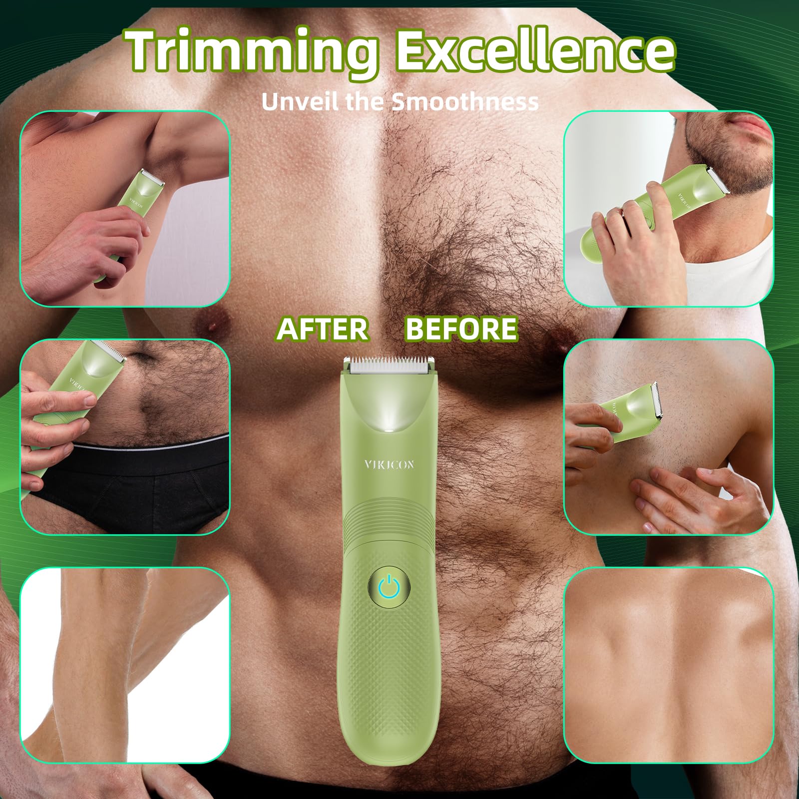 Manscape Trimmer for Men, VIKICON Pubic/Body Hair Trimmer, Electric Ball Trimmer for Private Parts, IPX7 Waterproof Body Goomer Shavers, USB-C Charging, Gifts for Men, New HT871