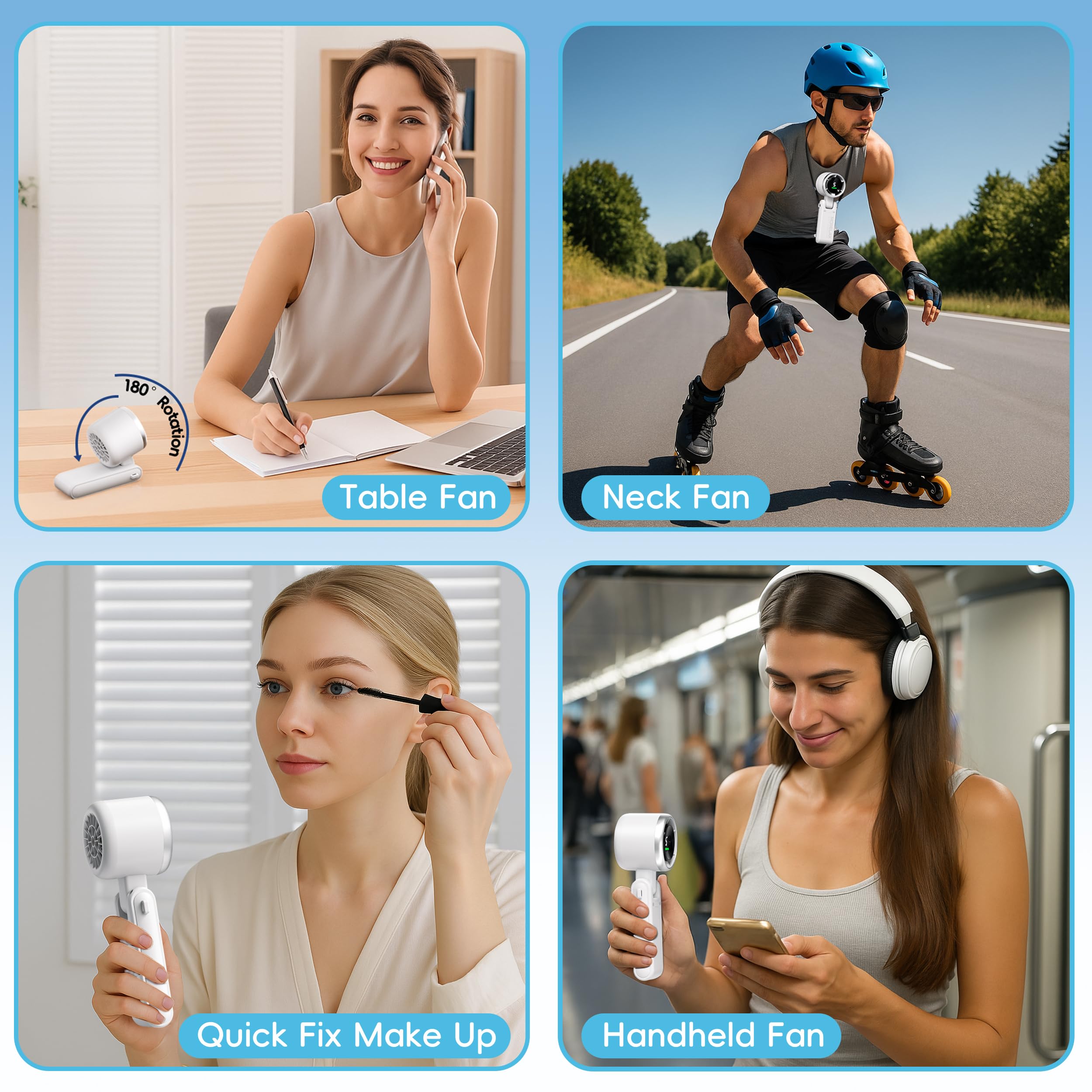 Morelax Personal Handheld Fan,High-Speed Turbo Fans,5-Speed with LED Display,Powerful Motor,4000mAh,USB Rechargeable Portable Cooling Fan for Outdoor Activities,Travel,Working,White