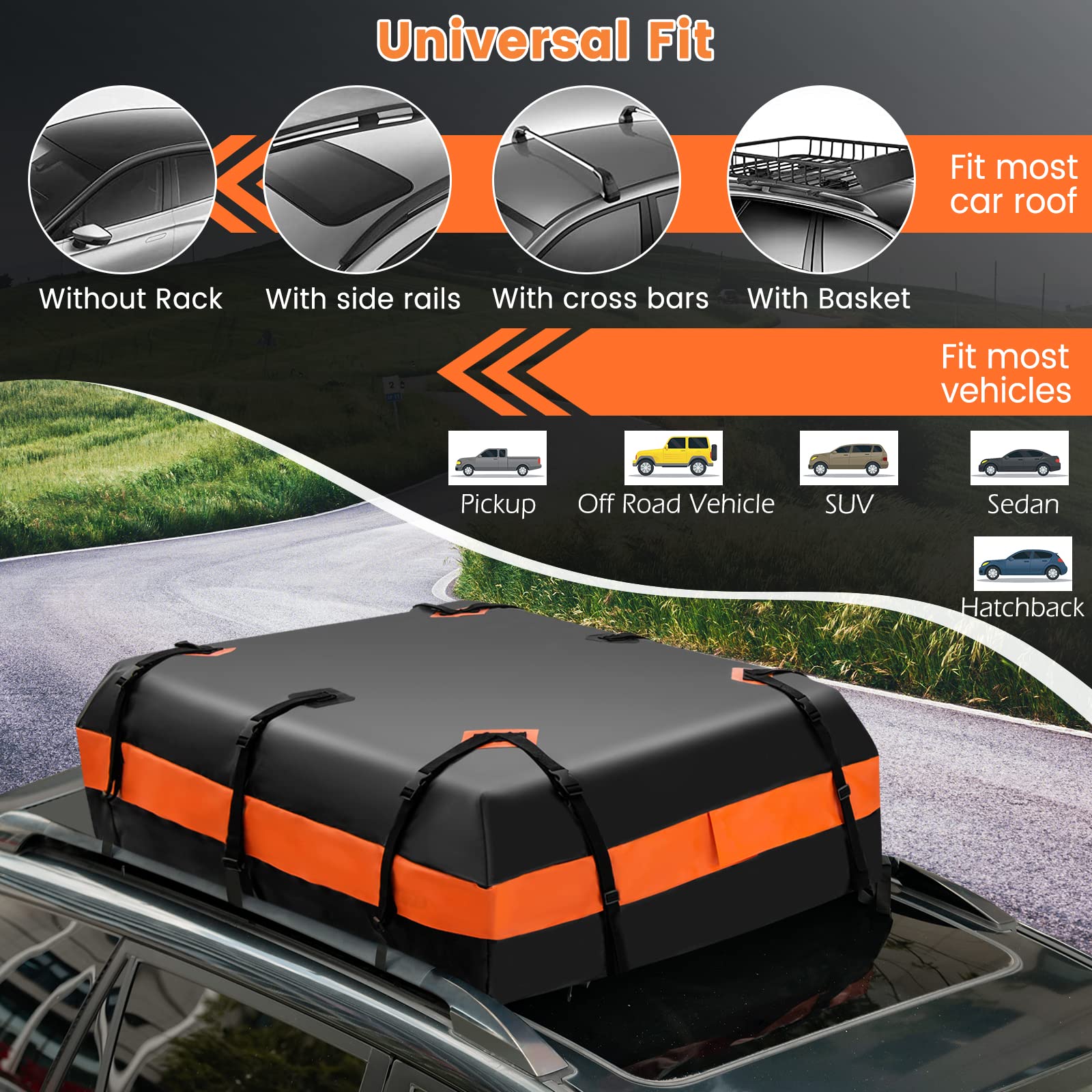 COSTWAY 15/21 Cubic Feet Car Roof Bag, 100% Waterproof Roofing Cargo Carrier with Anti-Slip Mat, Combination Lock & Straps, Rooftop Luggage Storage Box (Black, 21 Cubic Ft/600L)