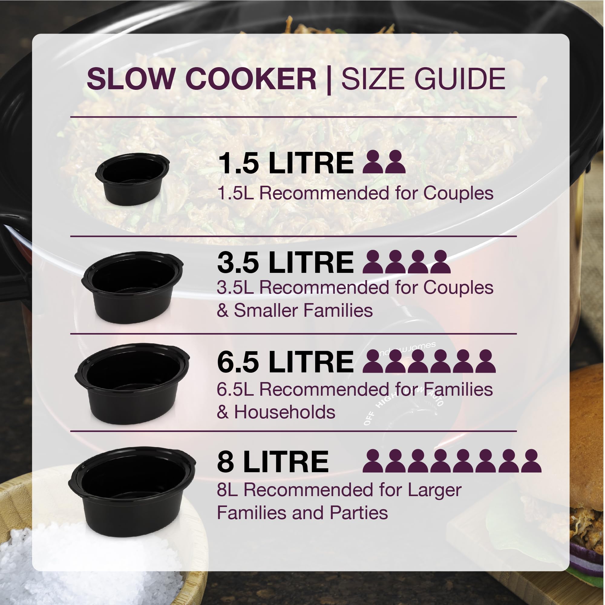 Andrew James 6.5L Slow Cooker with Removeable Easy Clean Ceramic Bowl, 3 Temperature Settings, Energy Efficient Large Slow Cooker with Tempered Glass Lid, Cool Touch Handles & Non-Slip Feet (Grey)