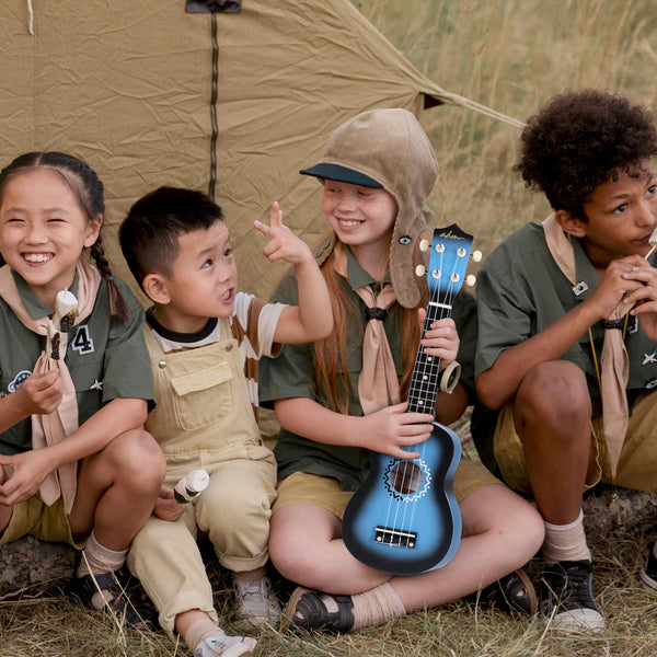 ADM Soprano Ukulele Set for Kids and Beginners, Ukulele Starter Kit with Bag, Clip-On Tuner, Rainbow Strings, Colourful Strap, Plectrum, Fingerboard Sticker, Chord Card (Dark Blue)