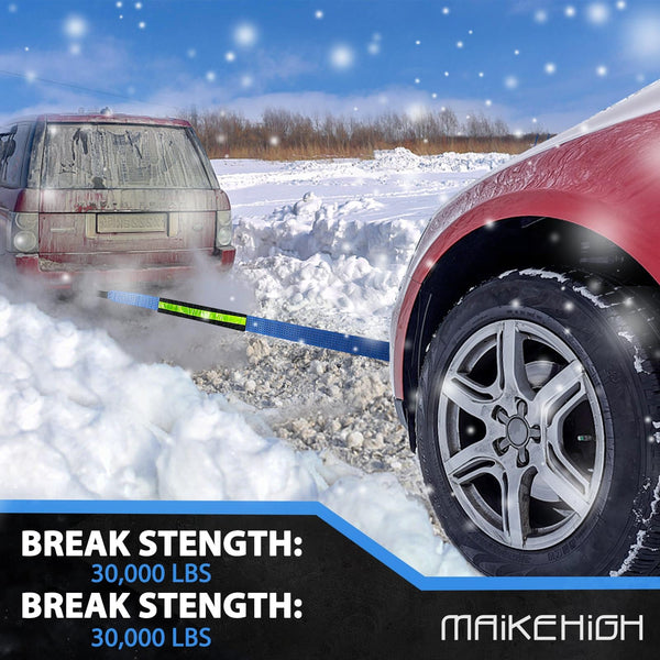 MAIKEHIGH Towing Rope 15 Ton (33,700 Lbs), 6M x 7.6cm Off-Road Recovery Tow Strap with 2 Gloves for Car, Truck, SUV, Snow (Green)