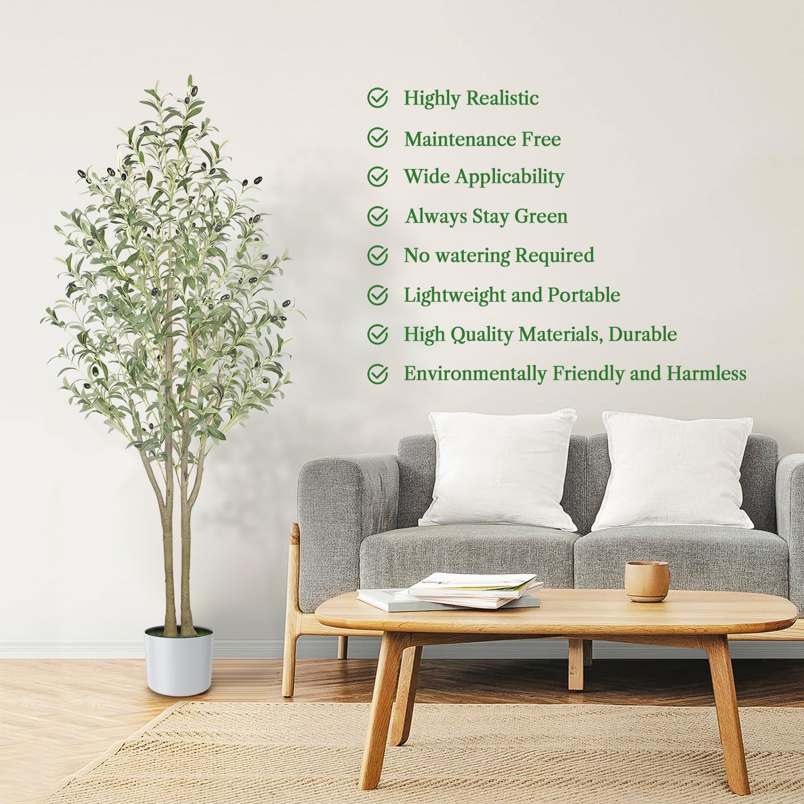 Alupssuc 5FT Olive Tree Artificial, Faux Olive Tree with White Pot, Fake Olive Tree Indoor Outdoor with Natural Wood Trunk & Lifelike Fruits, Perfect