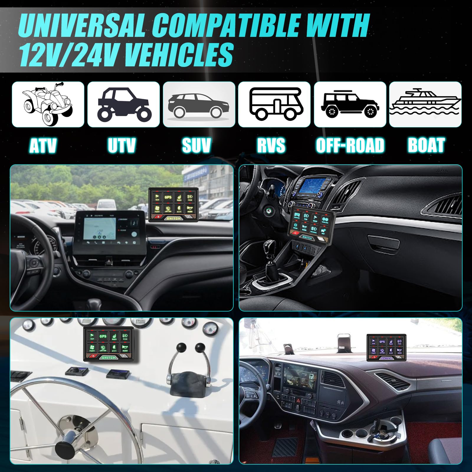 Chelhead RGB 6 Gang Switch Panel with APP Control, Universal Circuit Control Relay System, Multi-Function Bluetooth Remote Switch Panel, Compatible with Truck Boat SUV RV Trailer Marine ATV UTV