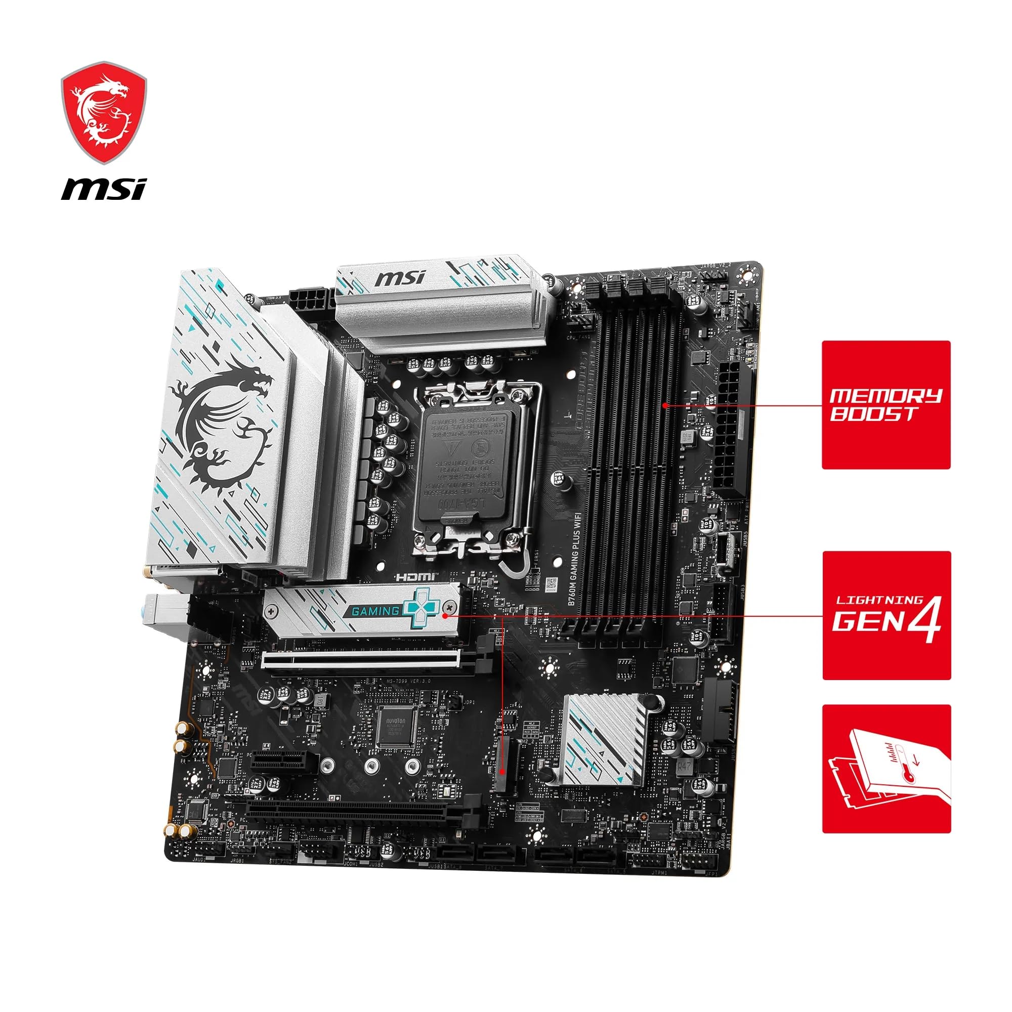 MSI B760 GAMING PLUS WIFI DDR4 Motherboard, ATX - Supports Intel 14th, 13th & 12th Gen Core Processors, LGA 1700 - DDR4 Memory Boost 5333+MHz/OC, 1x PCIe 4.0 x16, 2 x M.2 Gen4, 2.5G LAN, Wi-Fi 6E