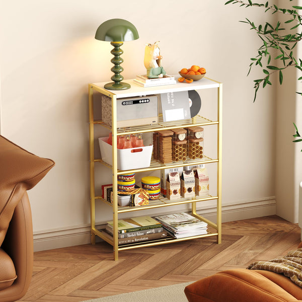 HOME BI 5-Tier Shoe Rack, Metal Shoe Storage Organizer, Modern Shoe Stand, Durable Shoe Shelf for Closet, Hallway, Entryway, Living Room,Gold