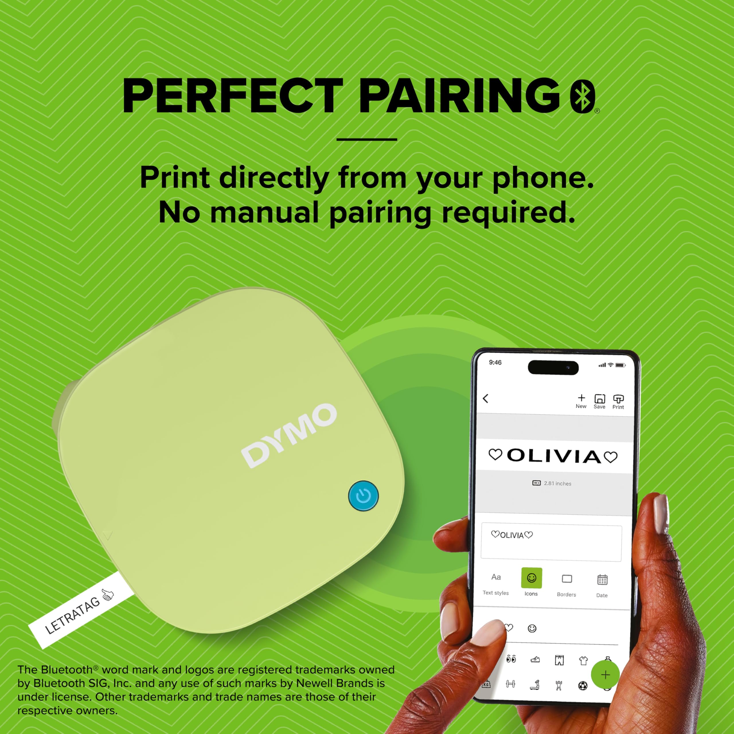 Dymo LetraTag 200B Bluetooth Label Maker | Compact Label Printer | Connects Through Bluetooth Wireless Technology to iOS and Android | Includes 1 White Paper Label Tape | Black