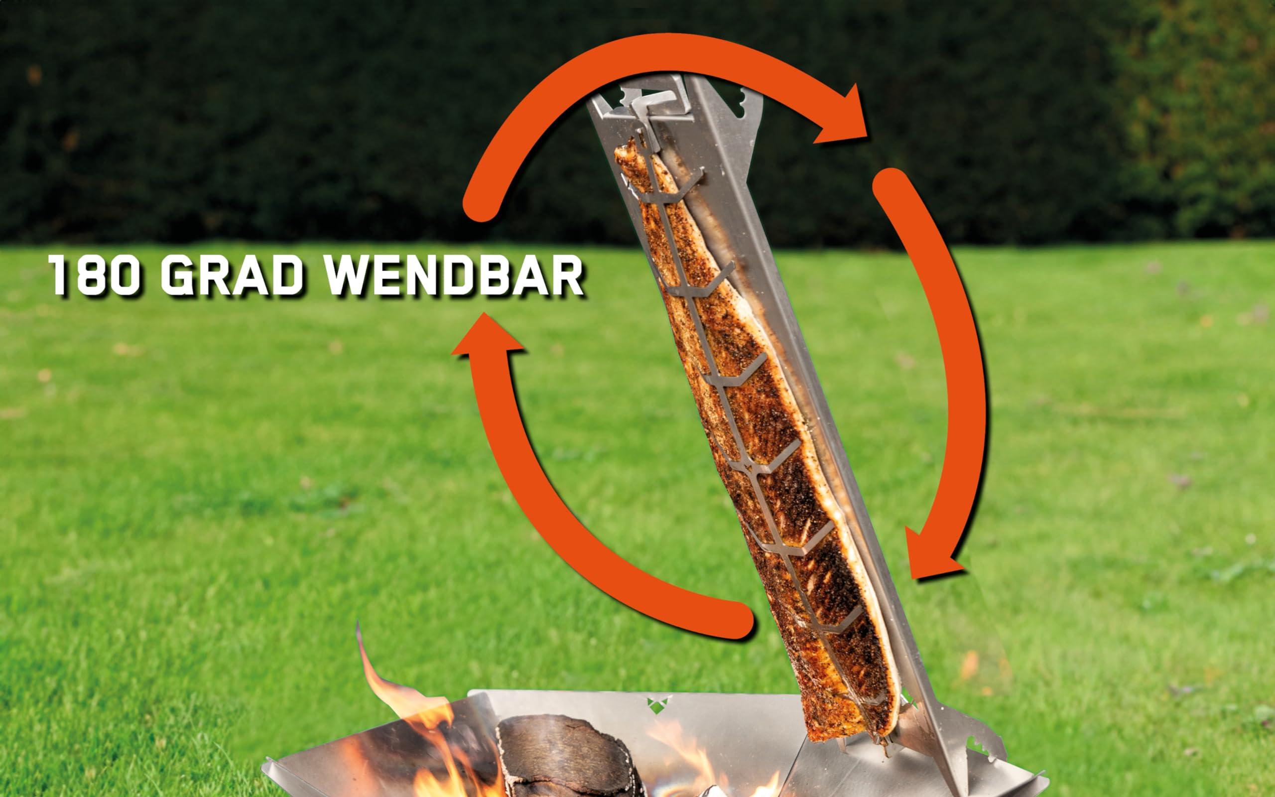 FENNEK Stainless steel flame salmon holder for fire bowls and kettle barbecues, with special clamping mechanism, no screws required, perfect