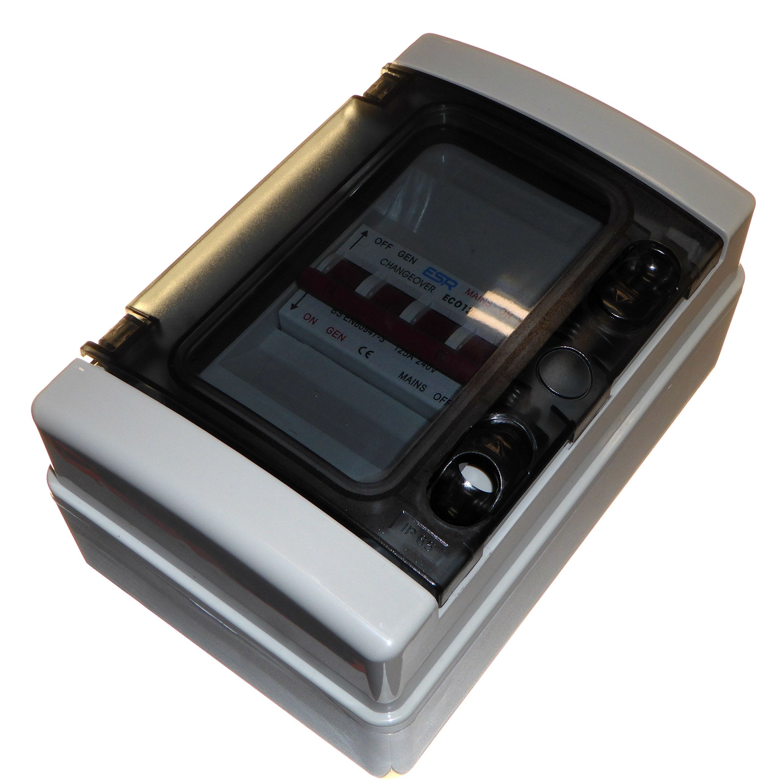 ESR 125 Amp 240V Toggle Rocker Generator Changeover Switch, 2-Way, IP65 Weatherproof, Din Rail Mount, ON-OFF-ON