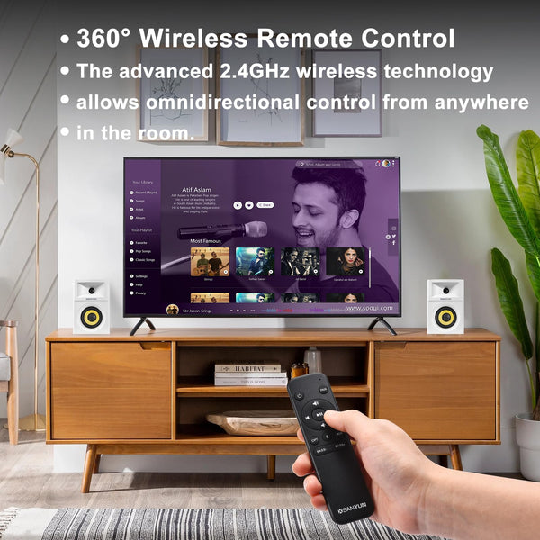 Sanyun SW203 4.0 Computer Speakers - 60W 4-Way DSP Control 3D Immersive Sound - 3" Carbon Fiber Woofer & 20mm Silk Dome Tweeter - 24bit DAC USB/Bluetooth 5.4/AUX - Studio-Grade Audio (Pair, Black)