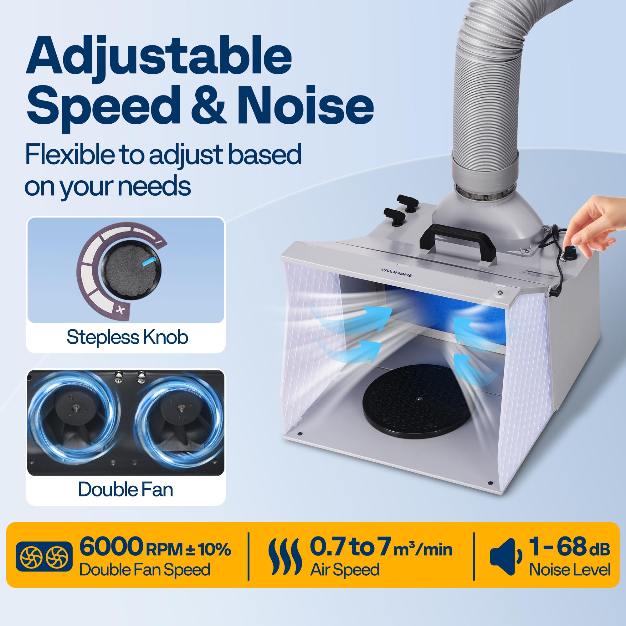 VIVOHOME Dual Fans Airbrush Paint Spray Booth with 4 LED Lights Turn Table and Filter Hose, Portable Airbrush Booth for Painting Model Craft