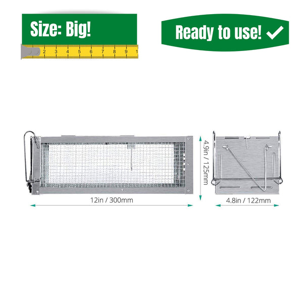 Humane Rat Traps, RatzFatz 2pcs Mouse Traps for Outdoors & Indoor, No Kill, No Harm, Reusable Live Catch Mousetrap, Pet Friendly Rat Catcher, Large 30