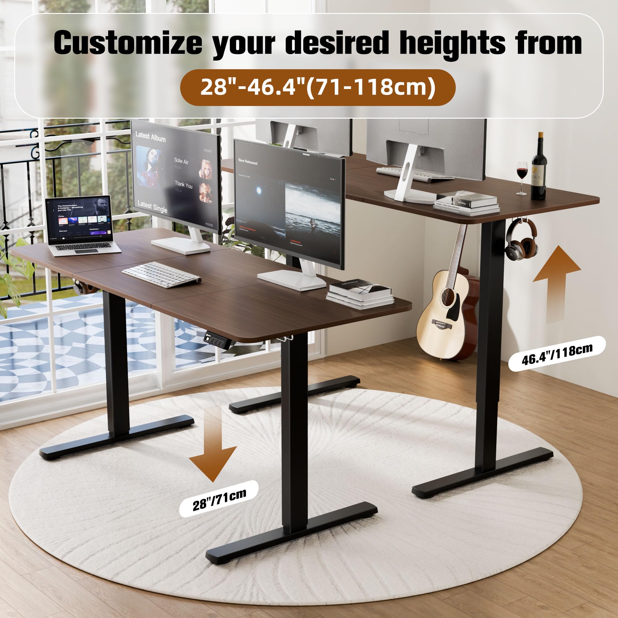 ERGOMAKER Electric Height Adjustable Standing Desk 80x60cm (31.5"x23.6"), Sit Stand Desk with Splicing Top for Home Office (Black Frame + Black Desktop)