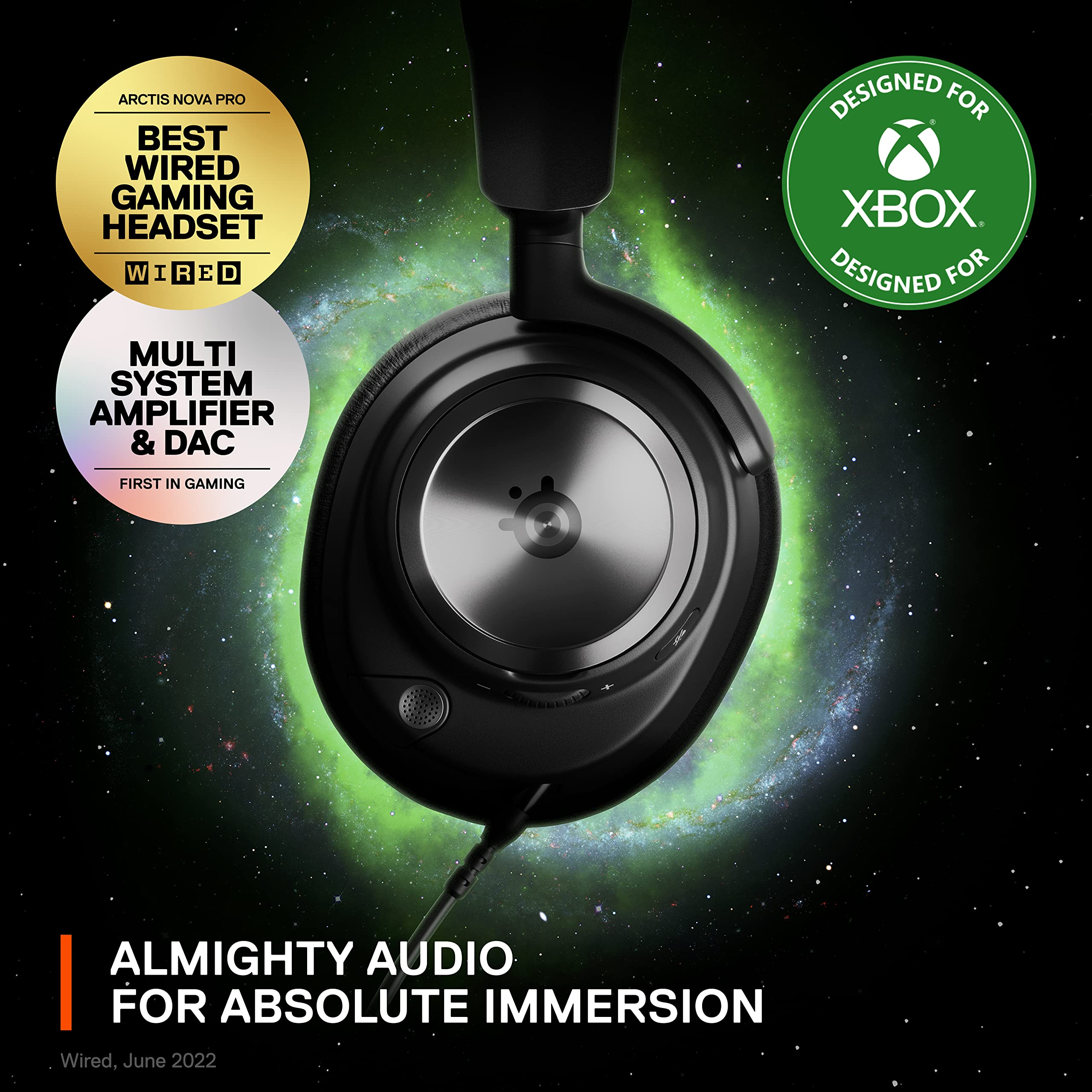 SteelSeries Arctis Nova Pro for Xbox - Multi-System Gaming Headset (Xbox, PC, Switch & More) - Premium Hi-Fi Drivers - Hi-Res Certified GameDAC Gen2 - 360° Spatial Audio - Retractable Mic