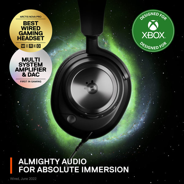 SteelSeries Arctis Nova Pro for Xbox - Multi-System Gaming Headset (Xbox, PC, Switch & More) - Premium Hi-Fi Drivers - Hi-Res Certified GameDAC Gen2 - 360° Spatial Audio - Retractable Mic