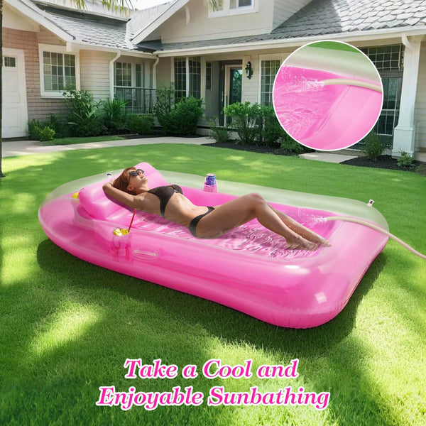 MoKo Pool Floats Adult, Floating Bed with Ice Bar, Tanning Bed Pool Raft Inflatable Lounger with Drink Holder Tanning Chair Inflatable Pool Toys for Party Beach Backyard